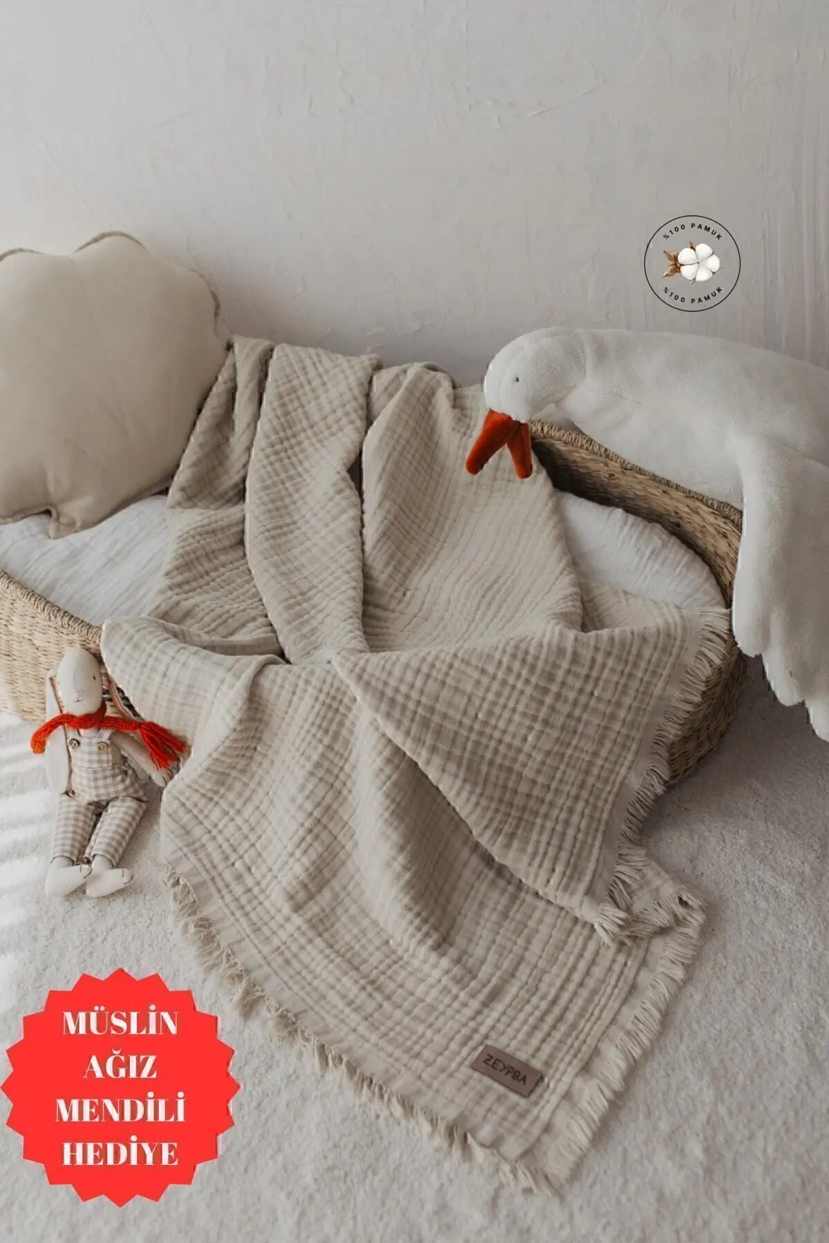 Bej 4katlı Müslin Bebek & Çocuk Müslin Örtü %100 Pamuk Yeni Sezon /110x110cm