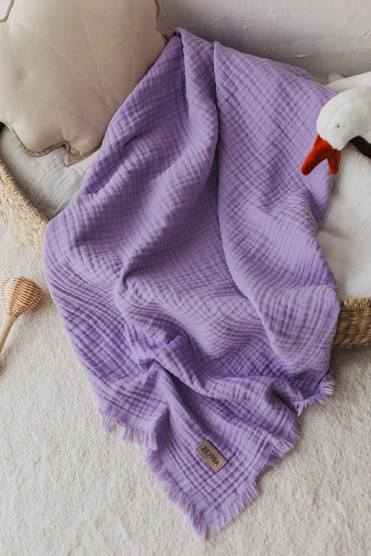 Lila Müslin Püsküllü Lila 4 Katlı Müslin 110x110cm / Yeni Seri /110x110cm