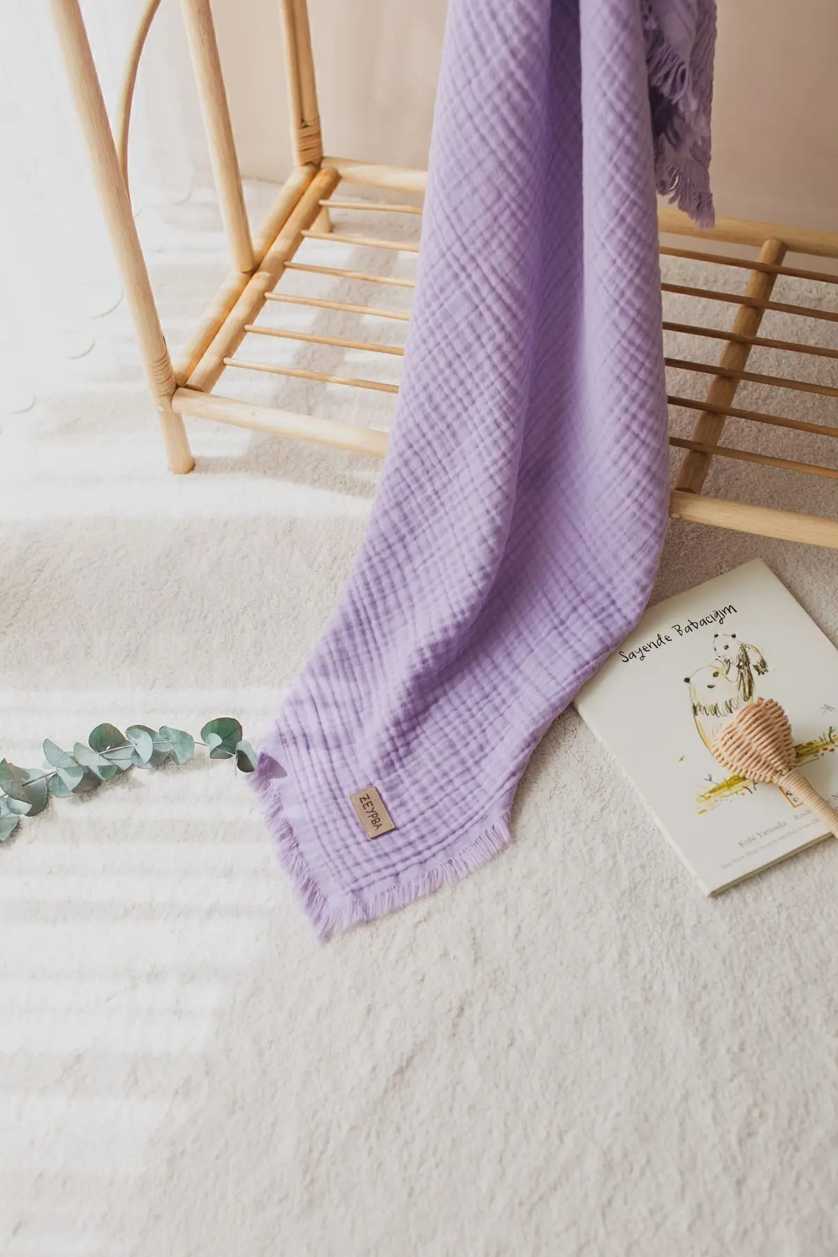 Lila Müslin Püsküllü Lila 4 Katlı Müslin 110x110cm / Yeni Seri /110x110cm