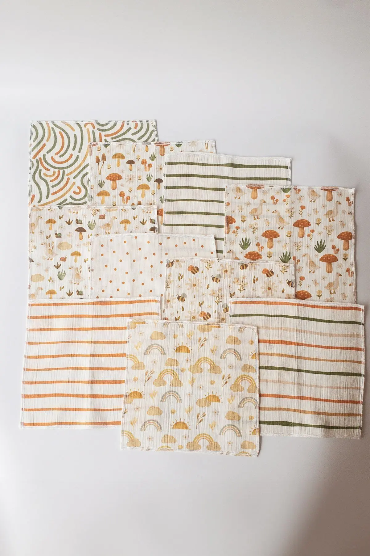 10'lu Desenli Müslin Bebek Ağız Mendili %100 Pamuk