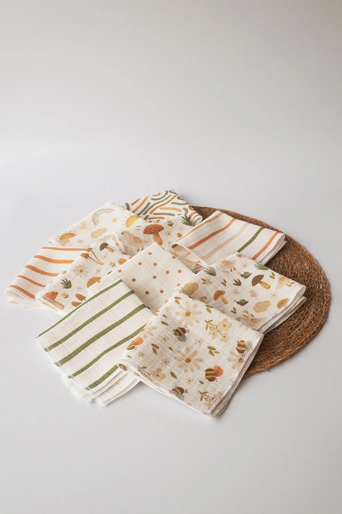 10'lu Desenli Müslin Bebek Ağız Mendili %100 Pamuk