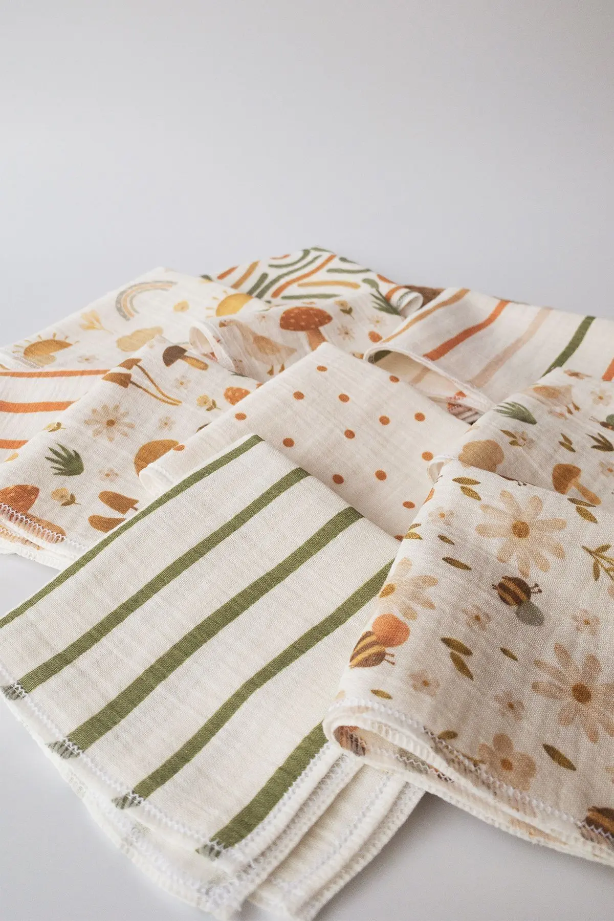 10'lu Desenli Müslin Bebek Ağız Mendili %100 Pamuk