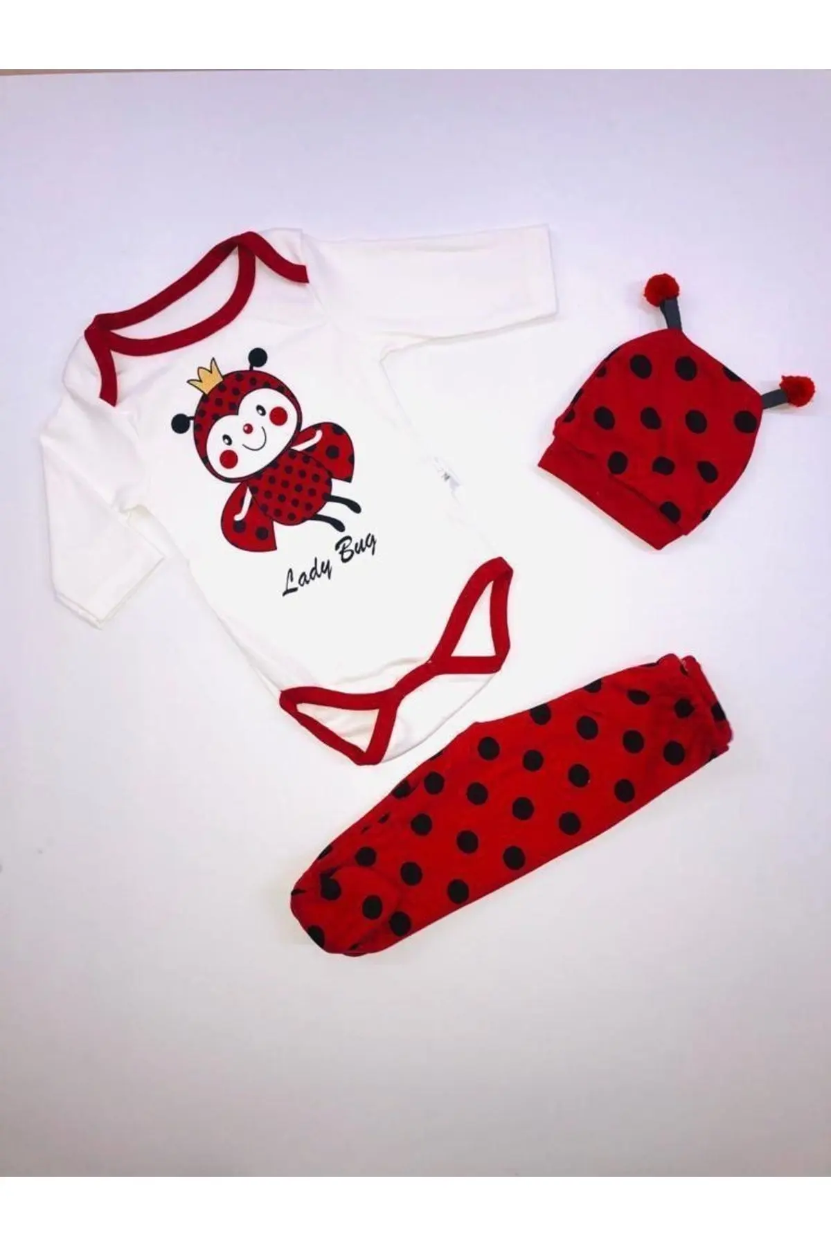 Unisex Bebek Uğur Böceği Zıbın Takımı 3 Lü