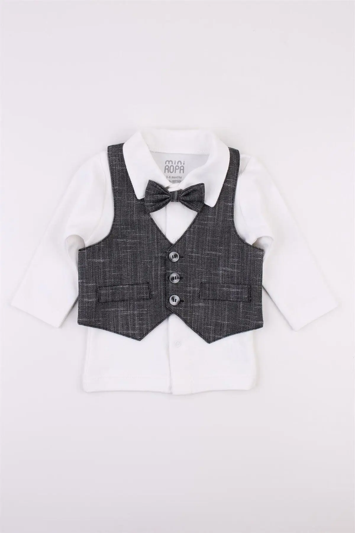 Antrasit Yelekli Erkek Bebek Takım Bebek Takım Elbise Özel Gün Kıyafeti