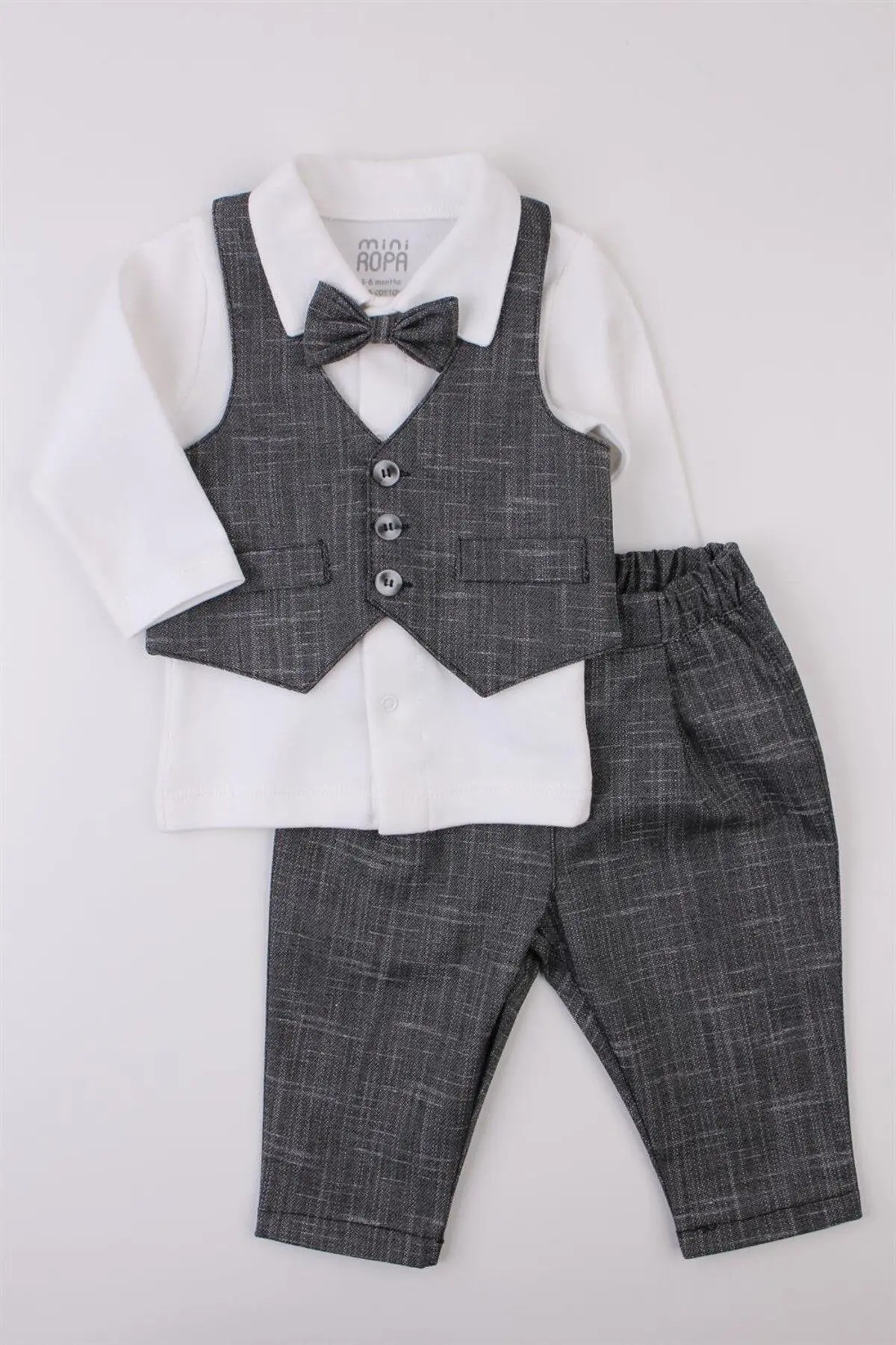 Antrasit Yelekli Erkek Bebek Takım Bebek Takım Elbise Özel Gün Kıyafeti