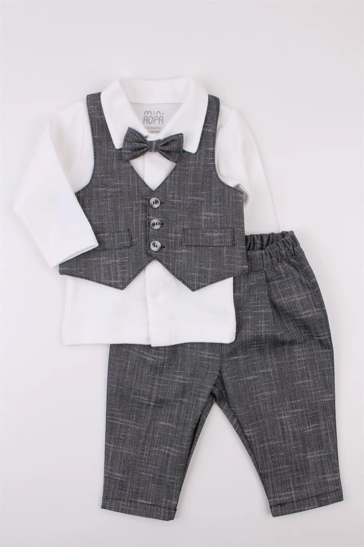 Antrasit Yelekli Erkek Bebek Takım Bebek Takım Elbise Özel Gün Kıyafeti