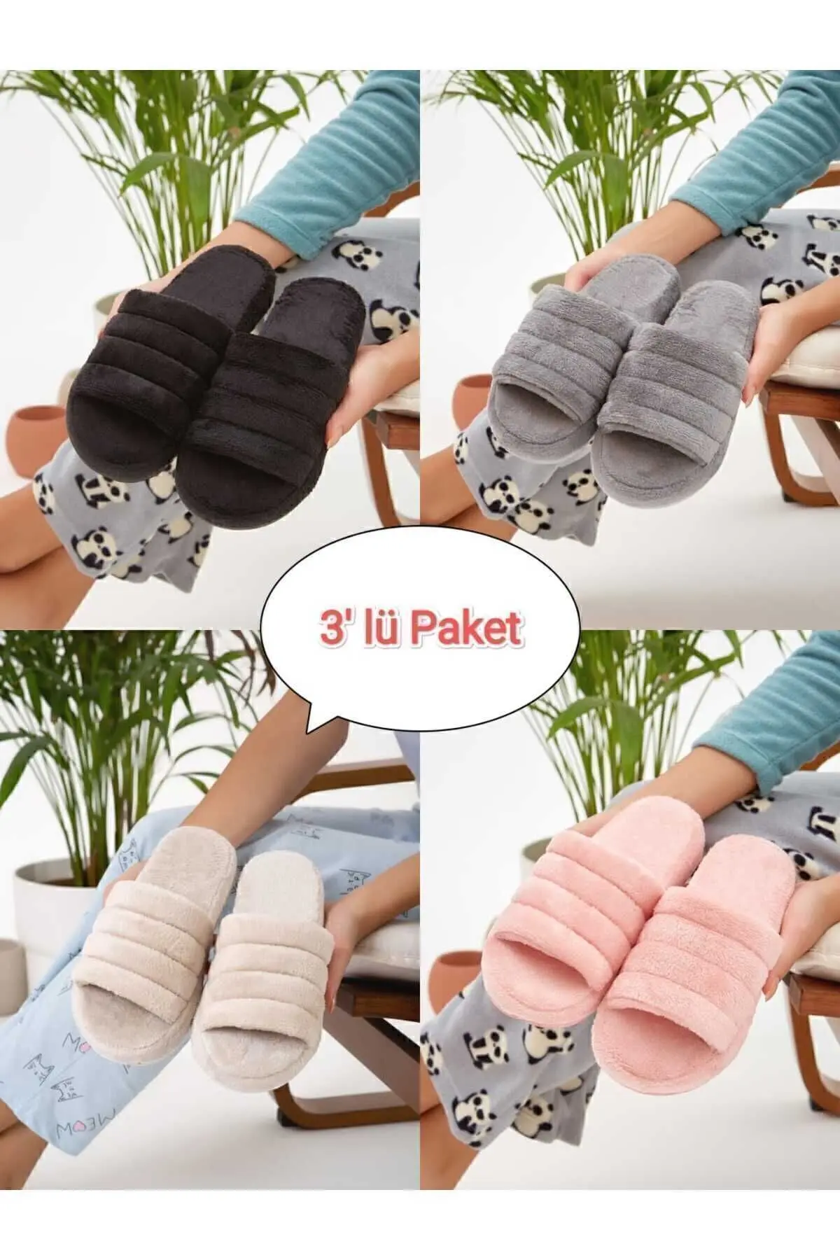 Moda Devrin 3'lü Paket Önü Açık Terlik Ev Terliği Çeyiz Bohça Seti