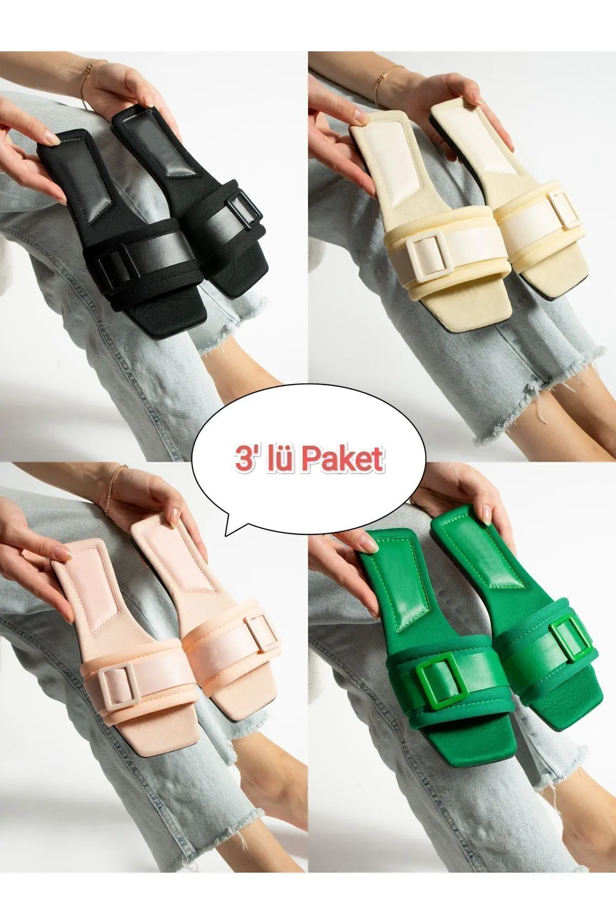 3'lü Paket Yandan Tokalı Terlik Ev ve Dış Mekan Terliği