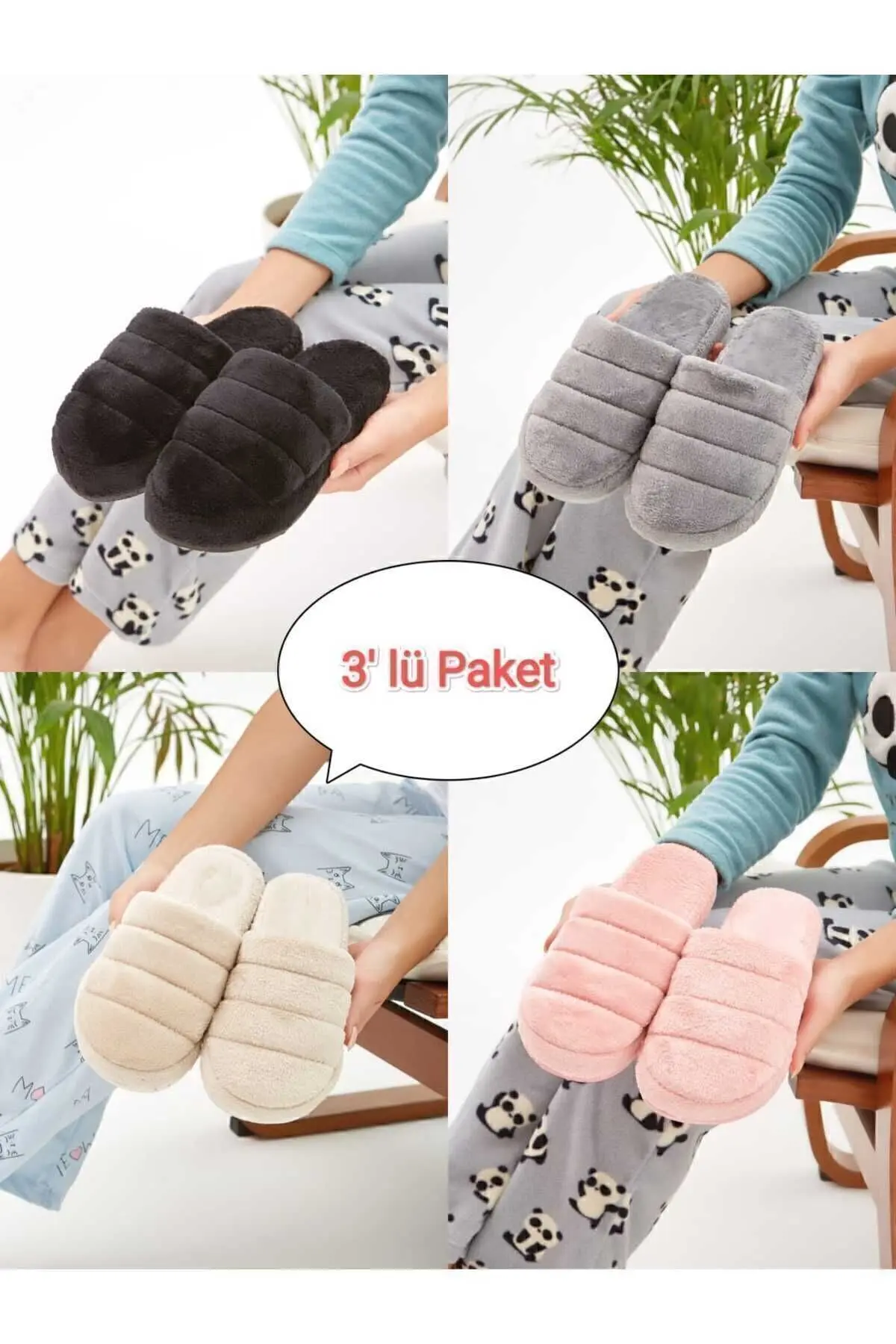 Moda Devrin 3'lü Paket Önü Kapalı Terlik Ev Terliği Çeyiz Bohça Seti