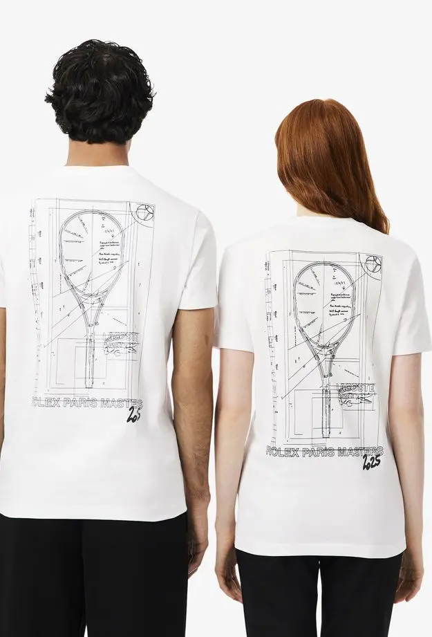 Lacoste x Rolex Paris Unisex Regular Fit Bisiklet Yaka Beyaz T-Shirt