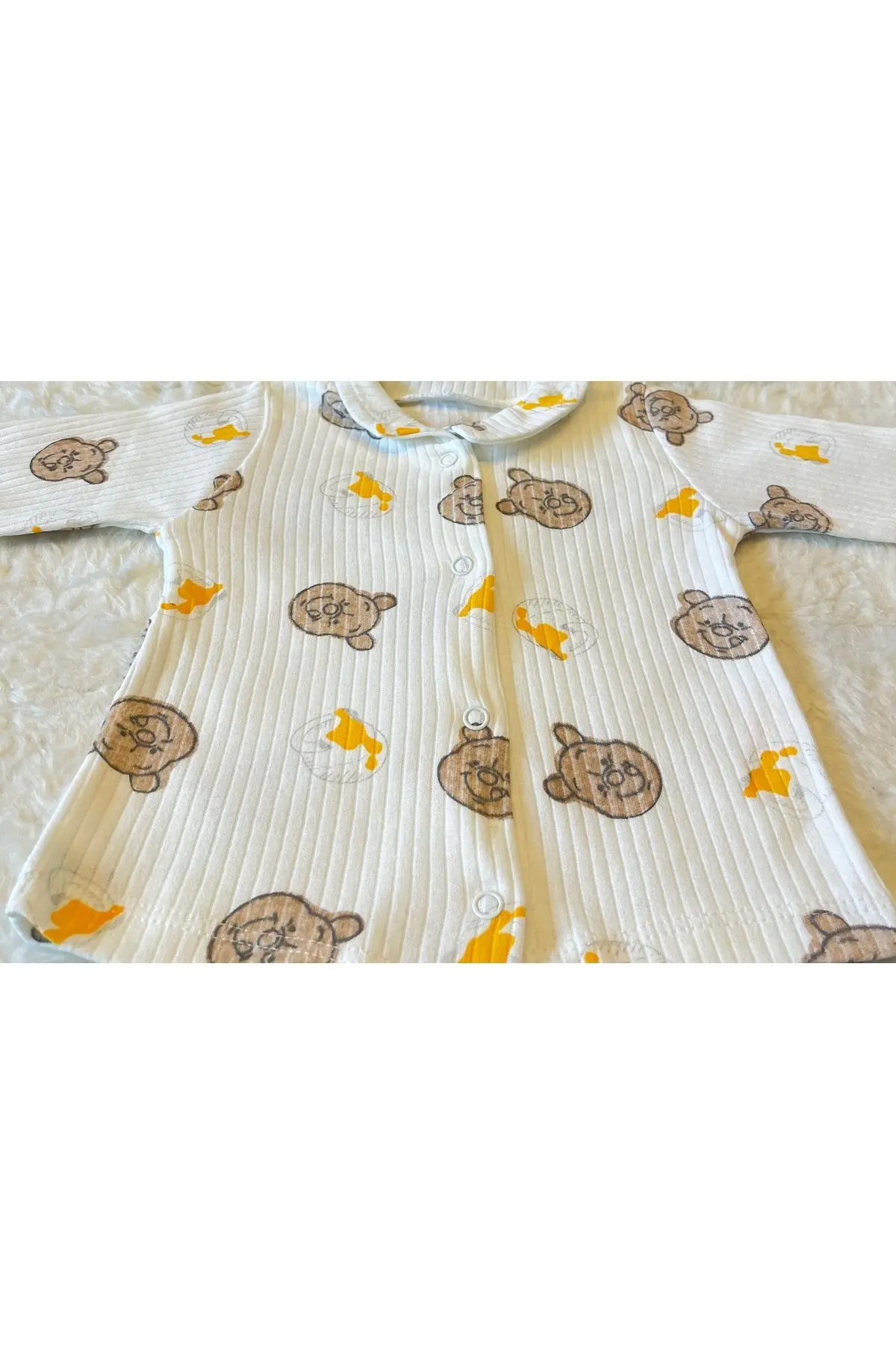 Yeşil-Ekru Çift 2’li Takım Yenidoğan Fitilli  Organik Pamuk Kumaş 2’li Kız Erkek Bebek Takım