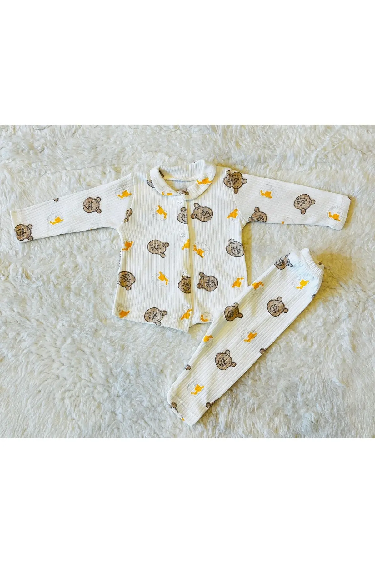 Yeşil-Ekru Çift 2’li Takım Yenidoğan Fitilli  Organik Pamuk Kumaş 2’li Kız Erkek Bebek Takım