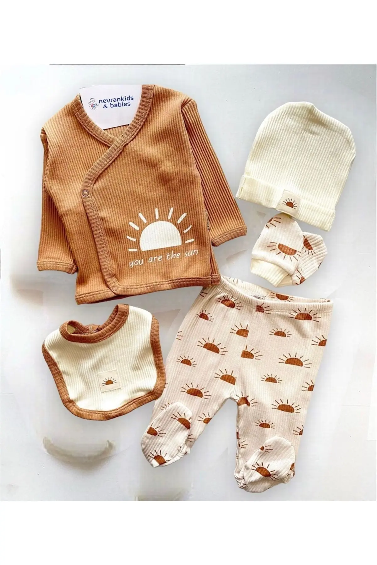 Güneş Desenli Naturel 5'li Hastane Çıkış Seti