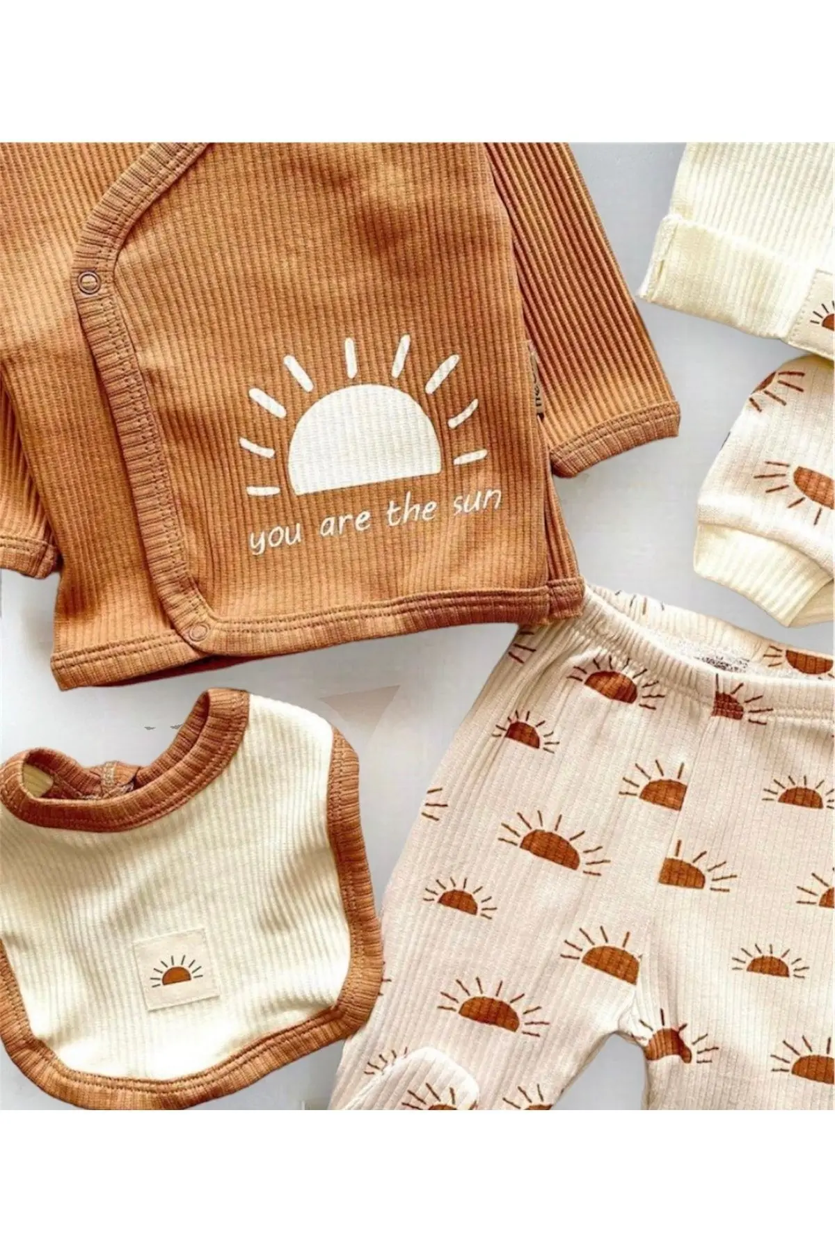Güneş Desenli Naturel 5'li Hastane Çıkış Seti