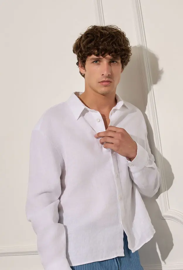 %100 Keten Oversize Gömlek
