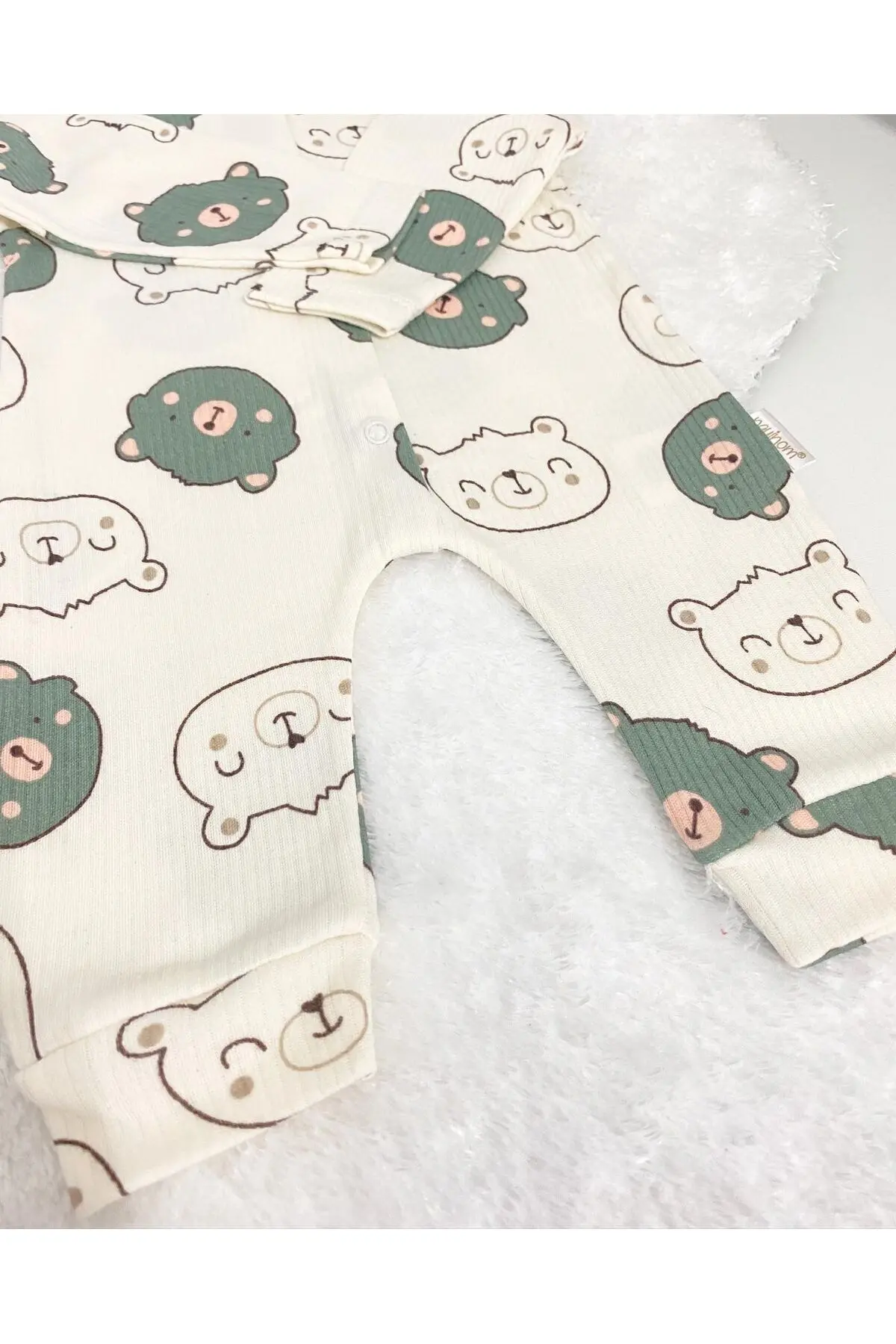 Erkek Bebek Ayıcık Desenli 2li Tulum Takımı Yenidoğan Kıyafeti