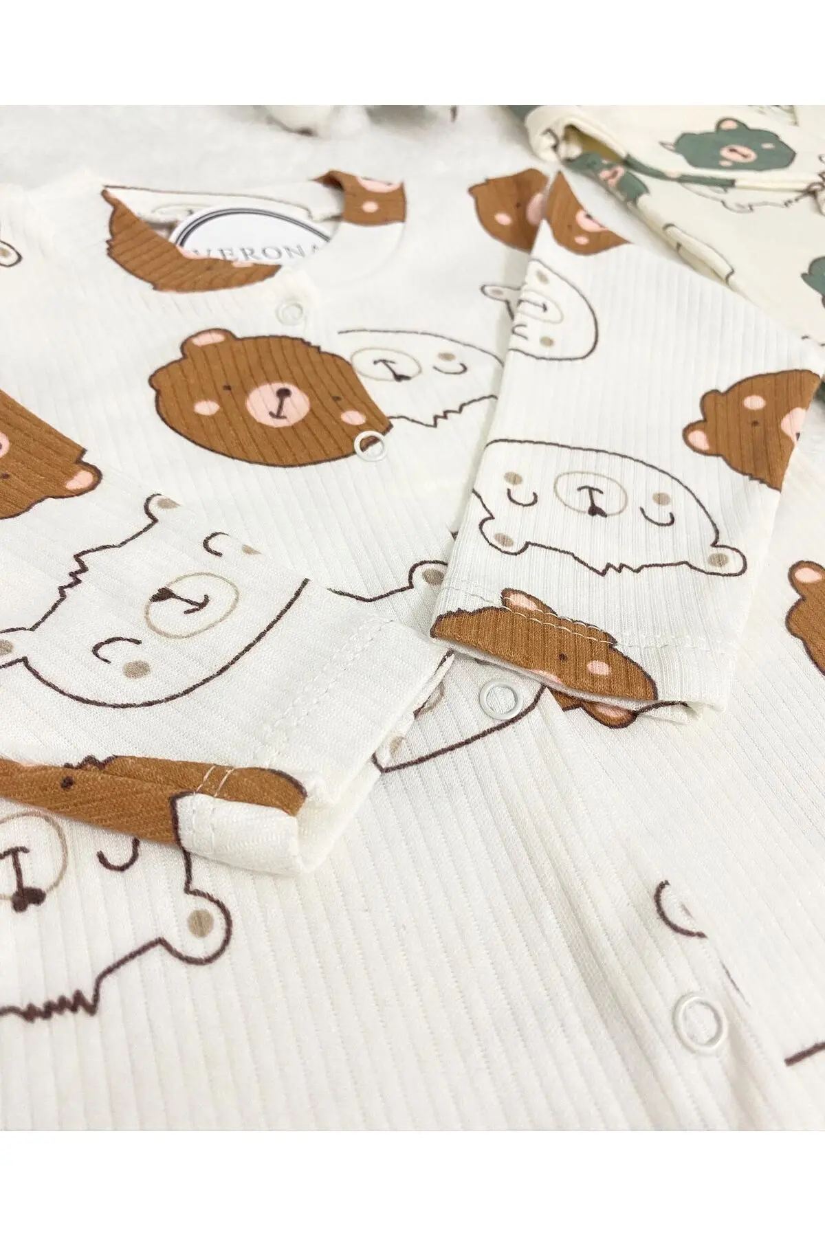 Erkek Bebek Ayıcık Desenli 2li Tulum Takımı Yenidoğan Kıyafeti