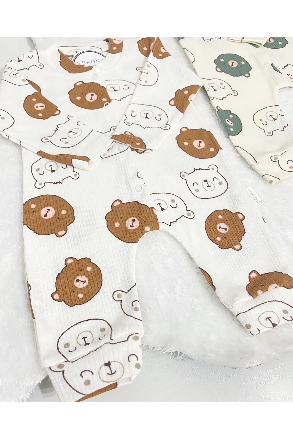 Erkek Bebek Ayıcık Desenli 2li Tulum Takımı Yenidoğan Kıyafeti