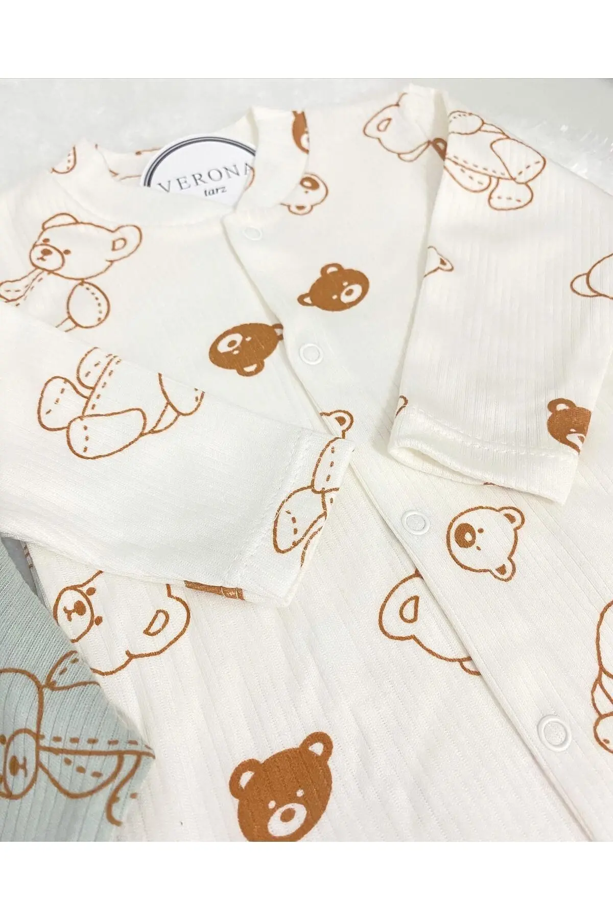 Erkek Bebek Ayıcık Desenli 2li Tulum Takımı Yenidoğan Kıyafeti