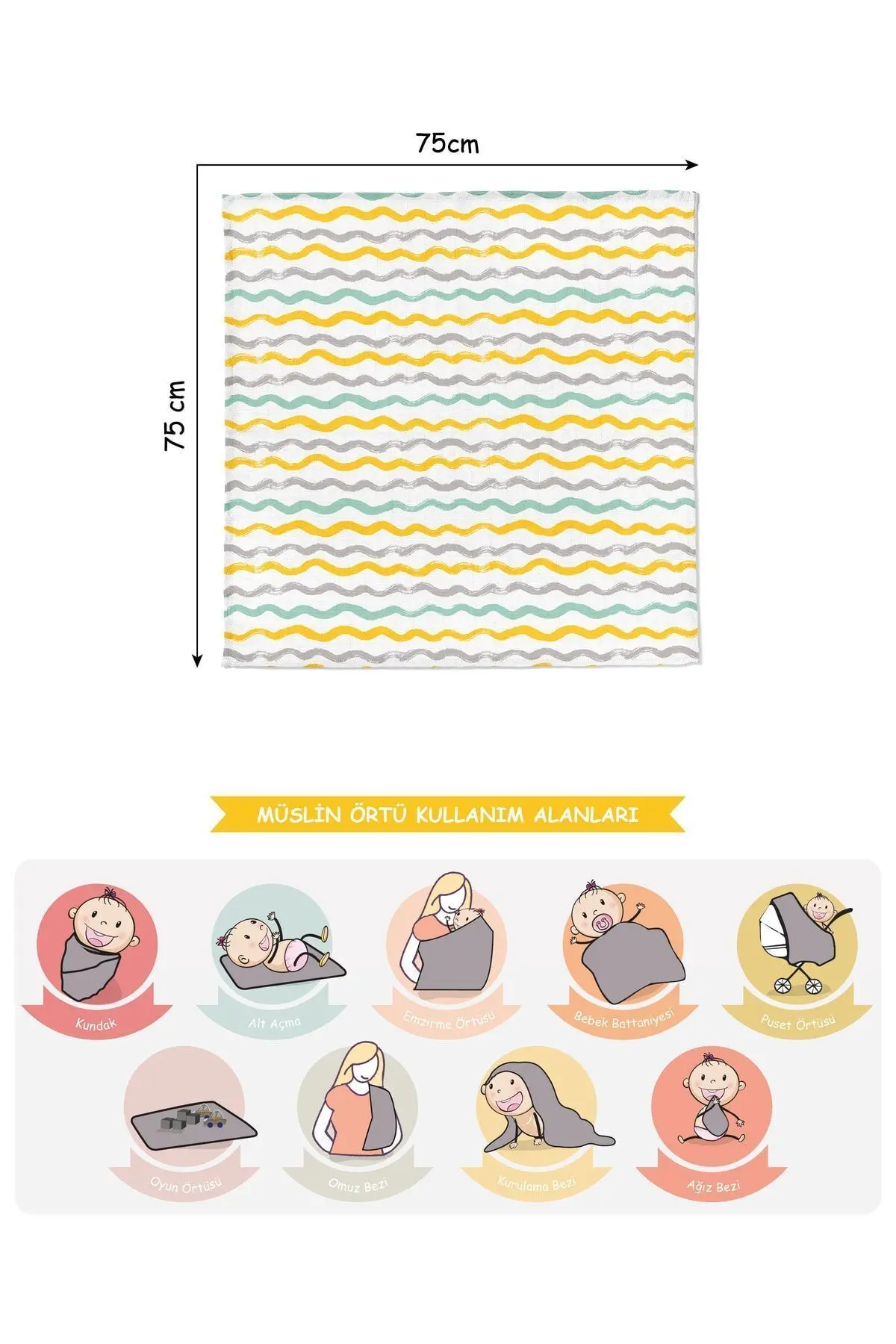 Dijital Baskılı 6'lı Çok Amaçlı Müslin Örtü Seti - 75x75 Cm