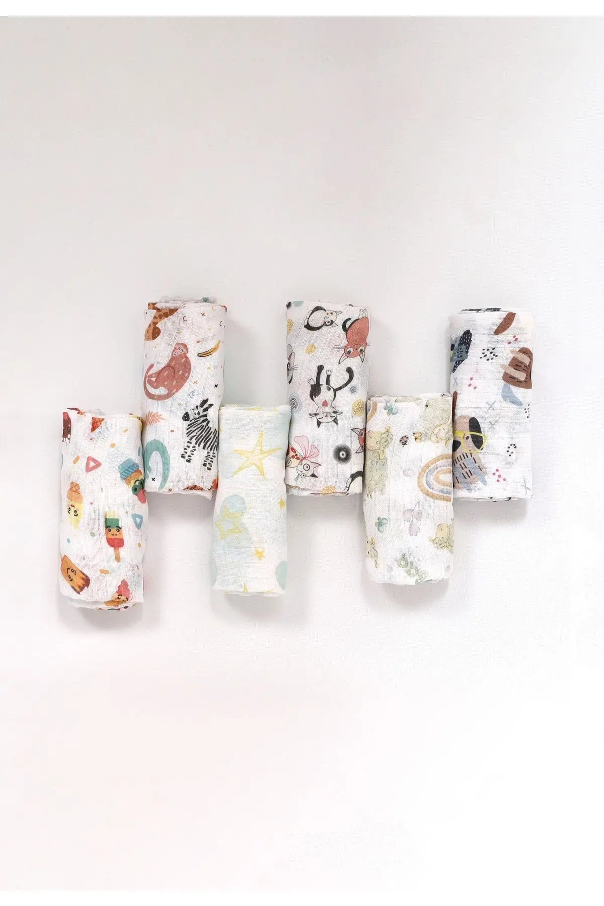 LUCKKA Dijital Baskılı 6'lı Çok Amaçlı Müslin Örtü Seti - 75x75 Cm