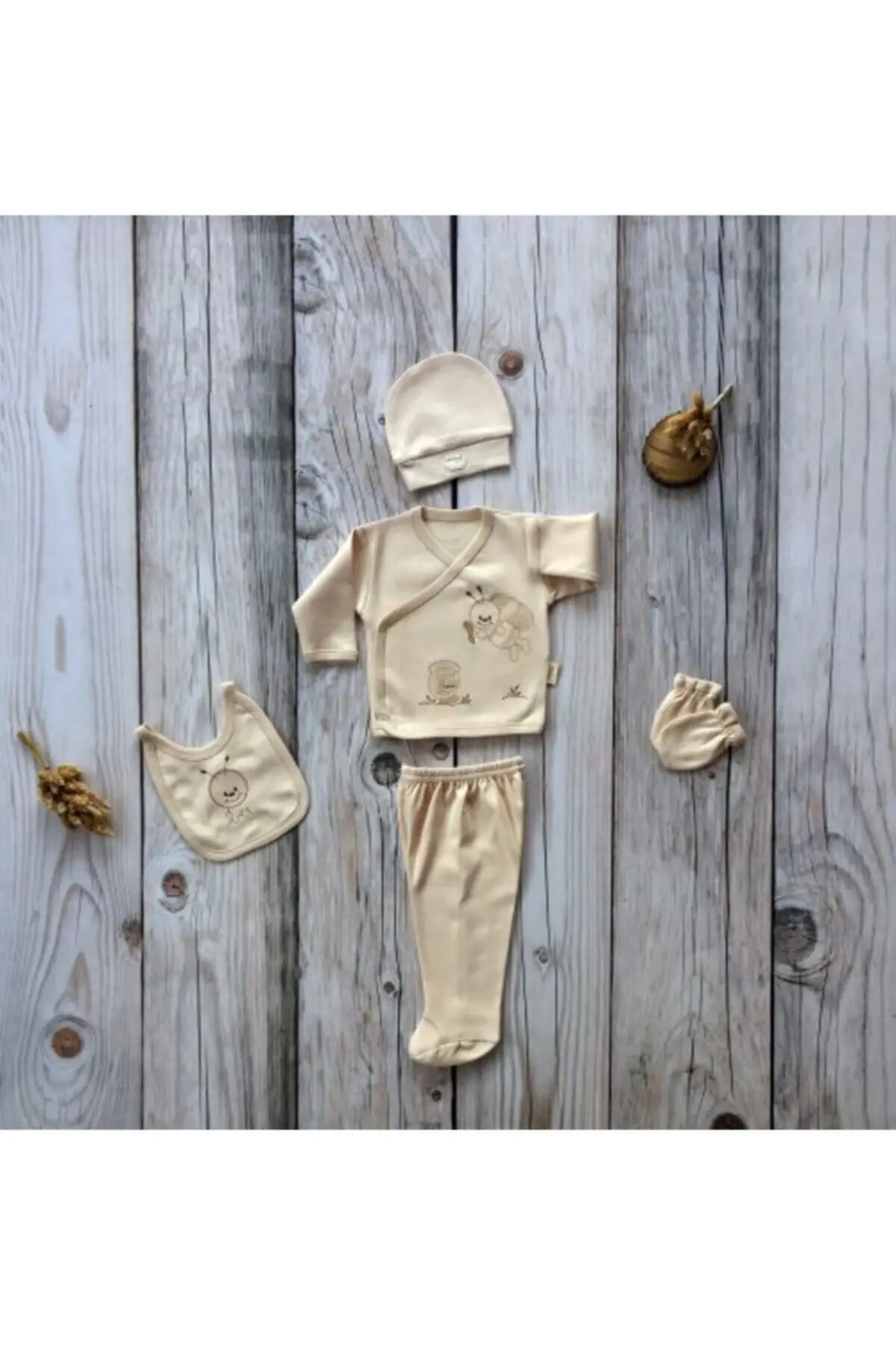 Organik 5 Parça Unisex Hastane Çıkış Seti Sütlü Kahve