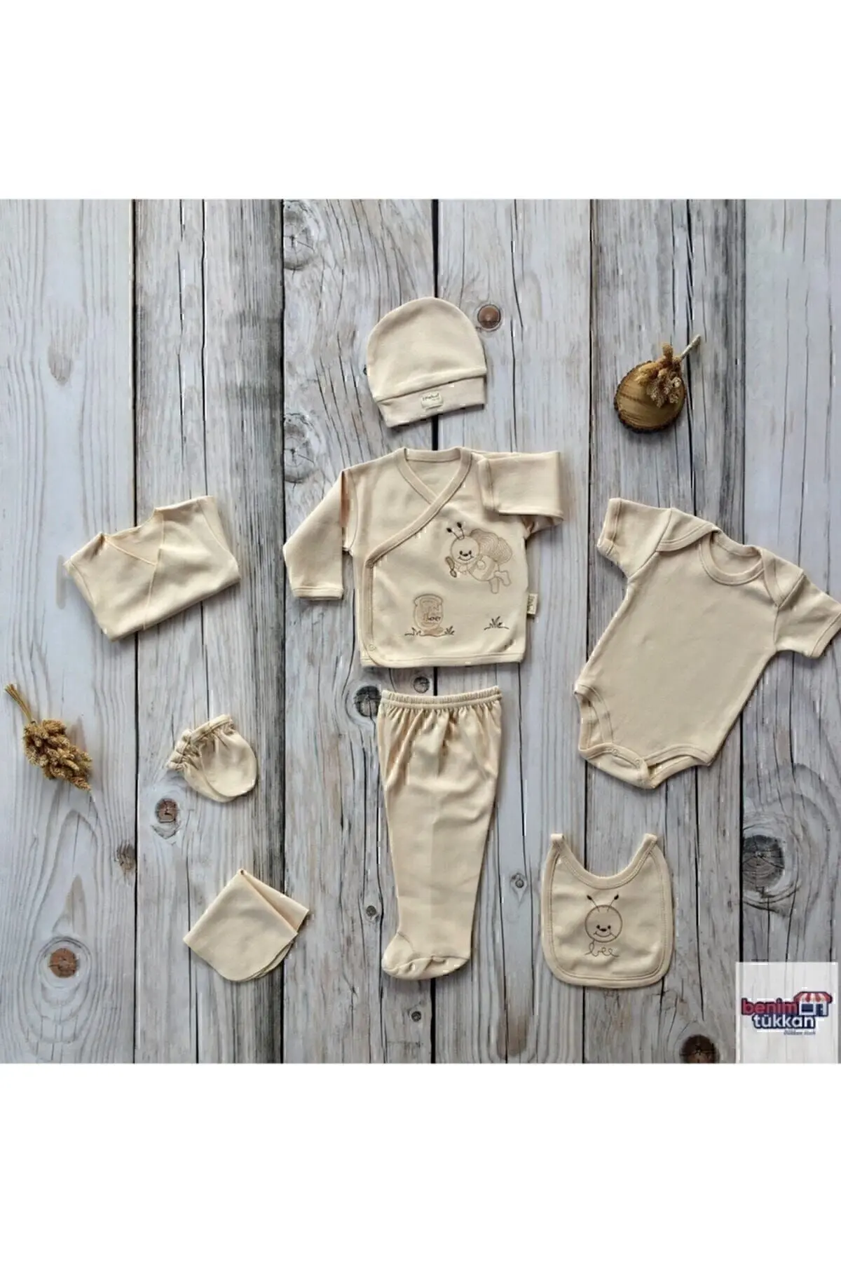 Organik Bebek 8 Parça Hastane Çıkışı Unisex Sütlü Kahve