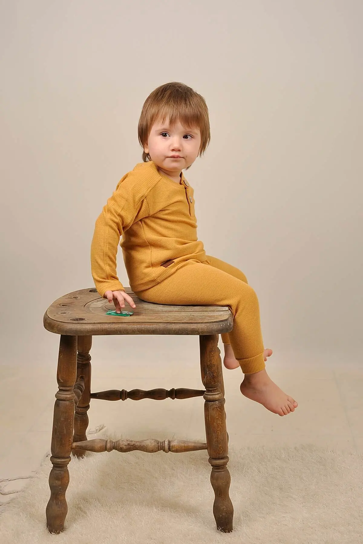 Peki Bebek 5 Ekle 4 Öde Çocuk Waffle Pamuklu Deri Etiket Takim Reglan Ahsap Dügme Patli Hediyelik 15017