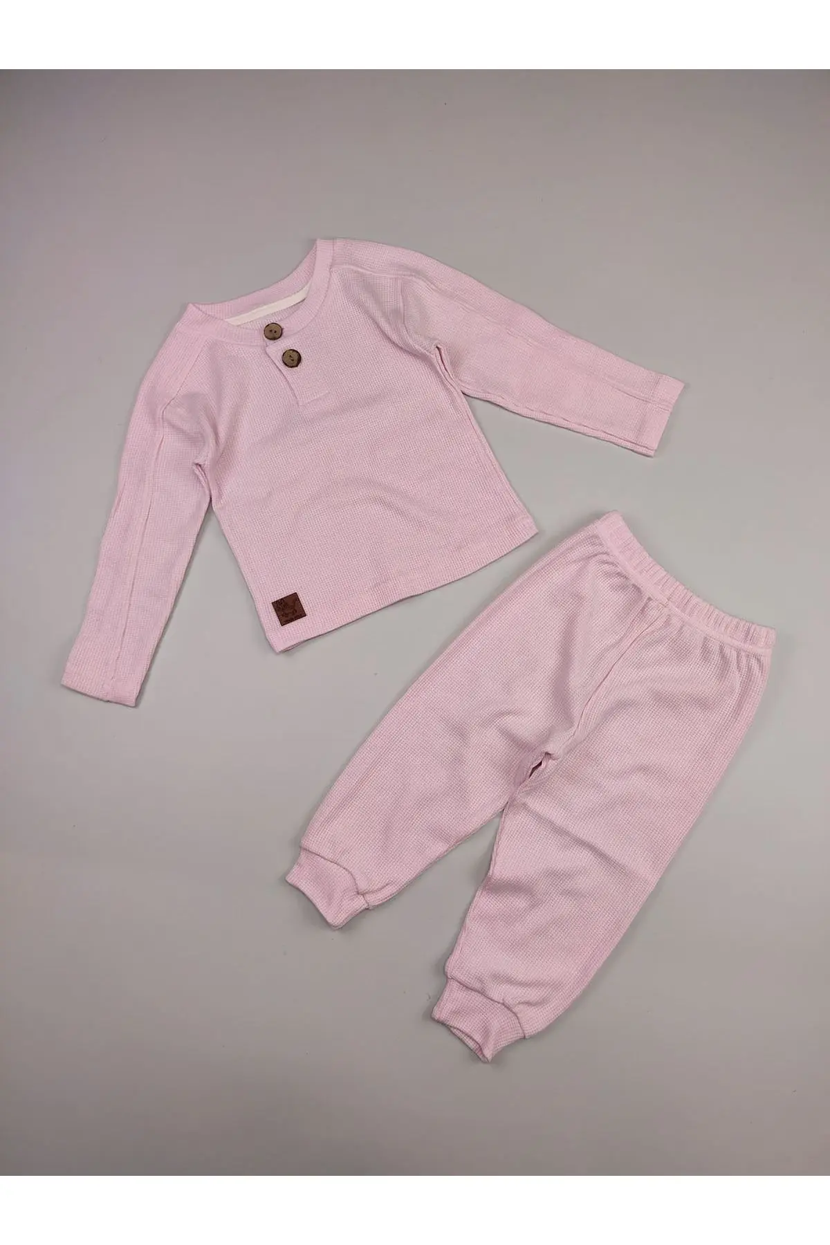 Bebek 5 Ekle 4 Öde Çocuk Waffle Pamuklu Deri Etiket Takim Reglan Ahsap Dügme Patli Hediyelik 15017