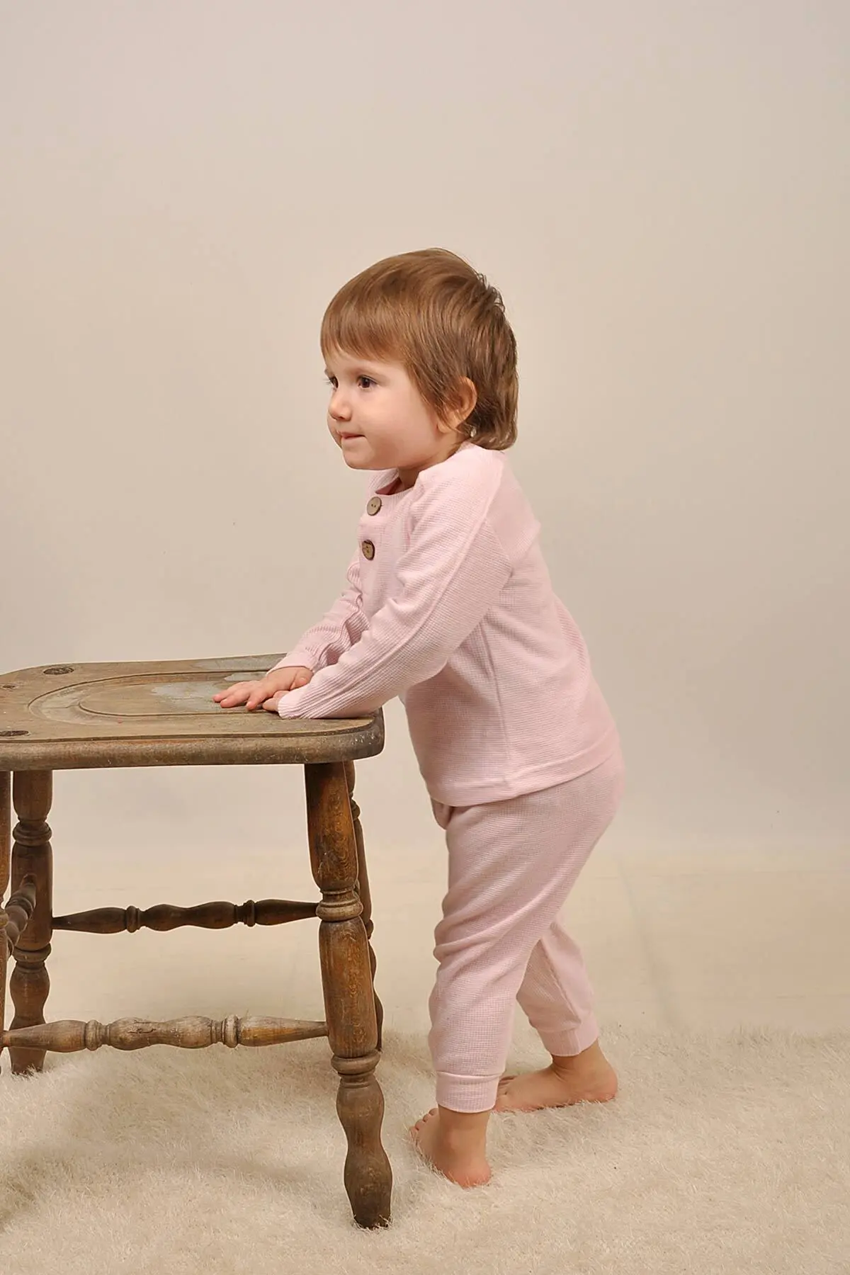 Bebek 5 Ekle 4 Öde Çocuk Waffle Pamuklu Deri Etiket Takim Reglan Ahsap Dügme Patli Hediyelik 15017