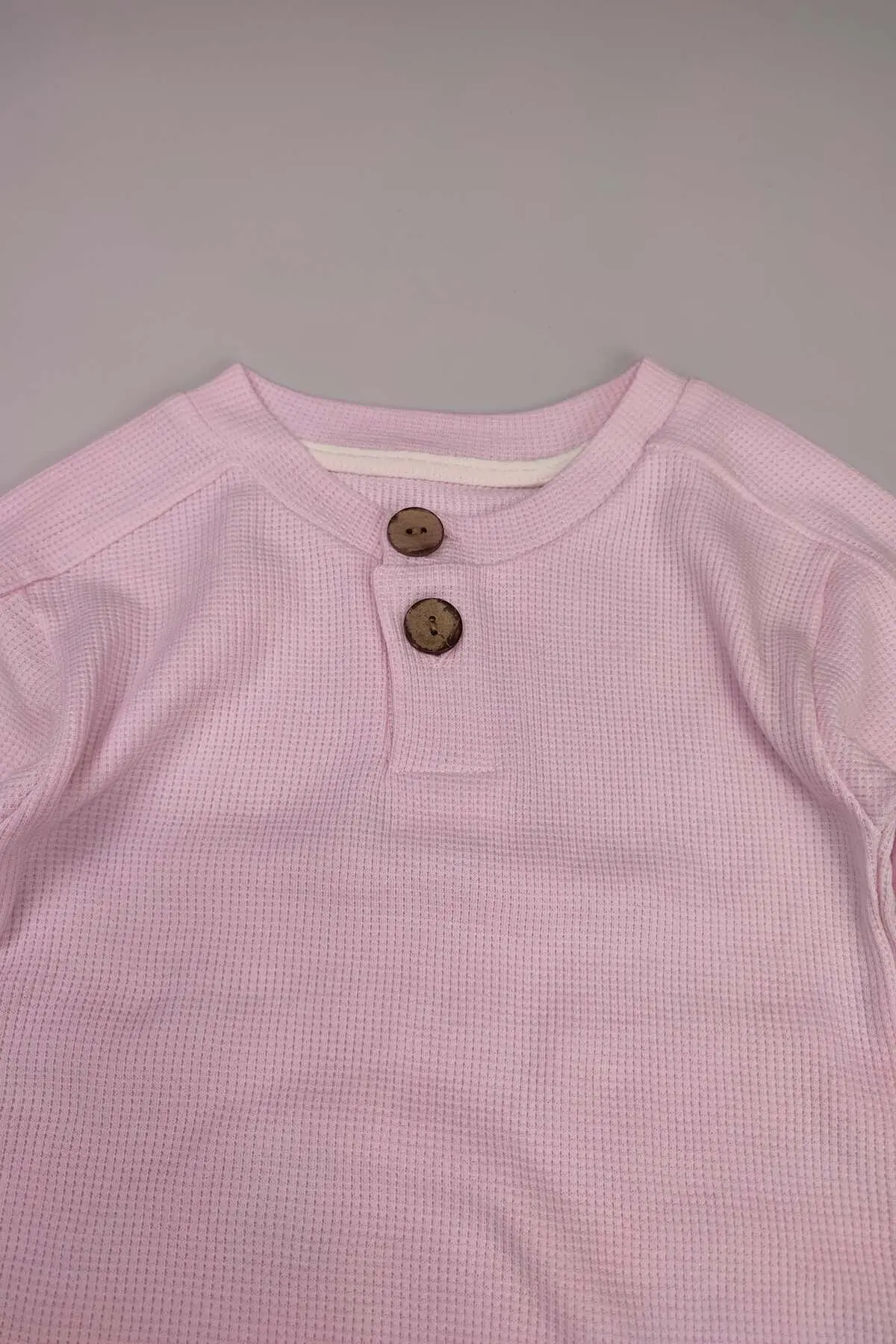 Bebek 5 Ekle 4 Öde Çocuk Waffle Pamuklu Deri Etiket Takim Reglan Ahsap Dügme Patli Hediyelik 15017