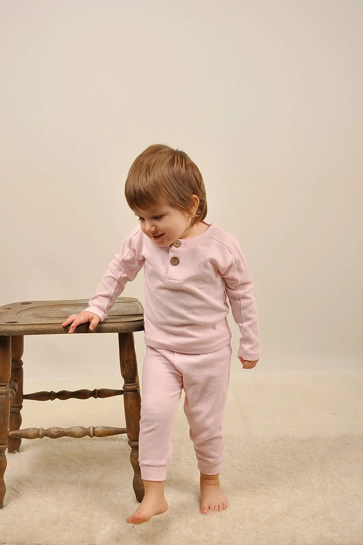 Bebek 5 Ekle 4 Öde Çocuk Waffle Pamuklu Deri Etiket Takim Reglan Ahsap Dügme Patli Hediyelik 15017