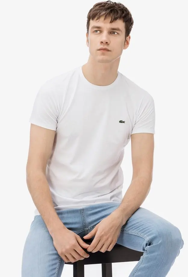 Lacoste Erkek Slim Fit Bisiklet Yaka Beyaz T-Shirt