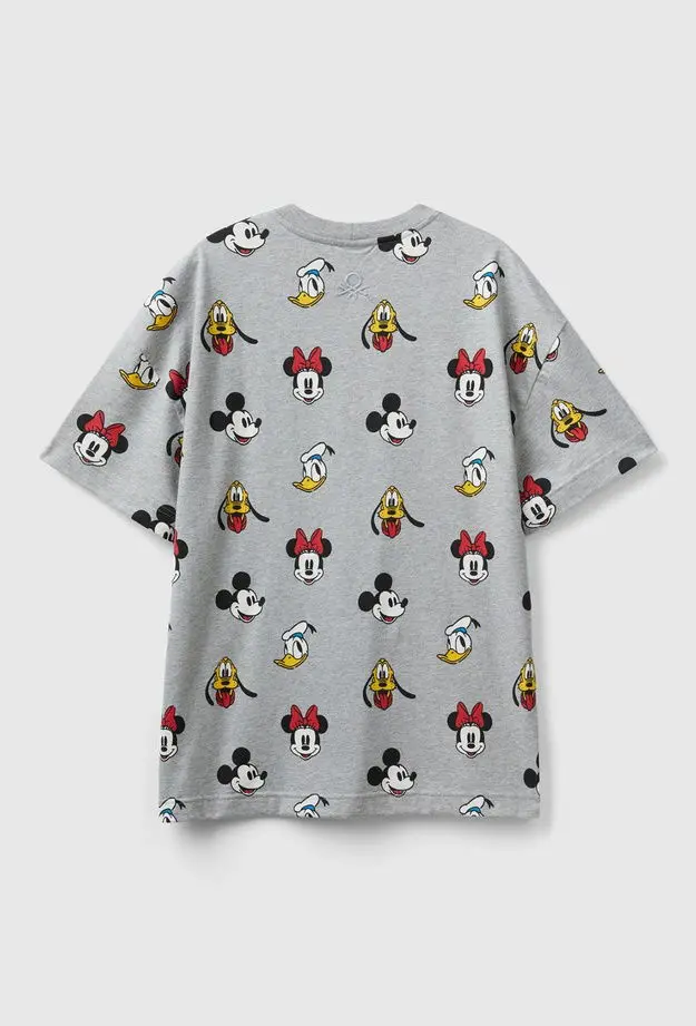 Unisex Gri %100 Koton Küçük Disney Baskılı T-Shirt