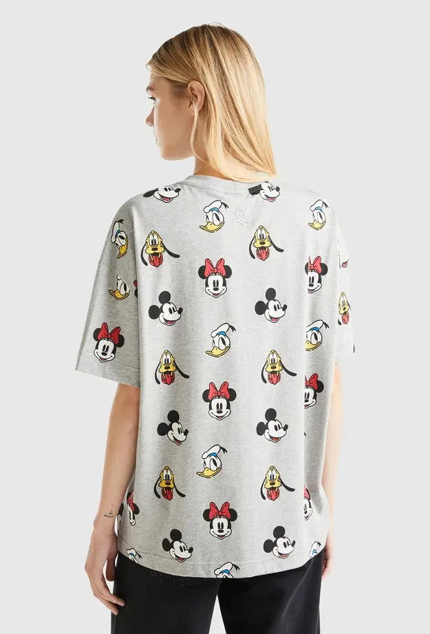 Unisex Gri %100 Koton Küçük Disney Baskılı T-Shirt