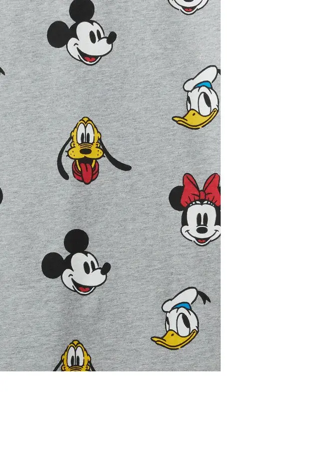 Unisex Gri %100 Koton Küçük Disney Baskılı T-Shirt