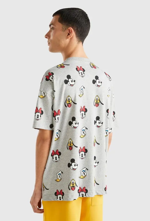 Unisex Gri %100 Koton Küçük Disney Baskılı T-Shirt