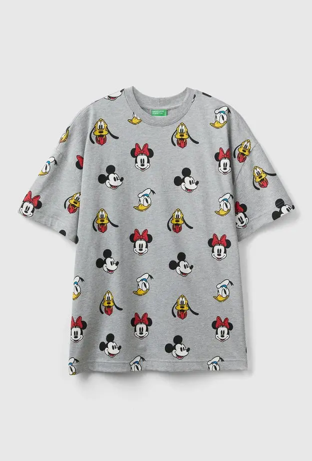Unisex Gri %100 Koton Küçük Disney Baskılı T-Shirt