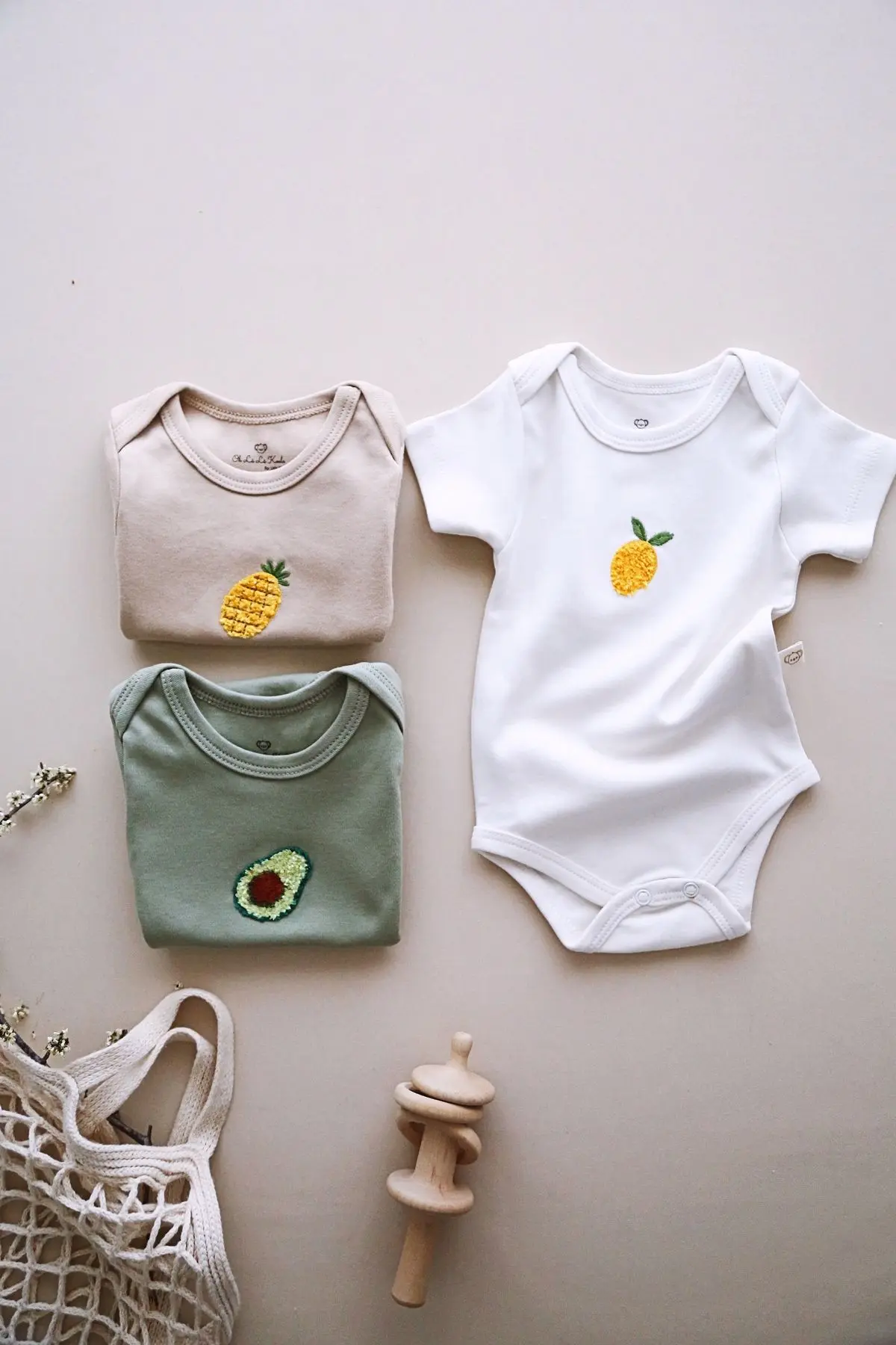 3'lü Nakışlı Çıt Çıtlı Body - Zıbın Model 3