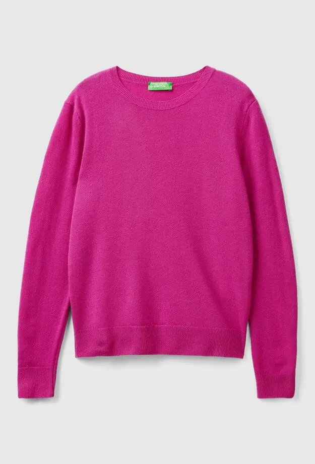 Kadın Fuşya Bisiklet Yaka %100 Merino Kazak