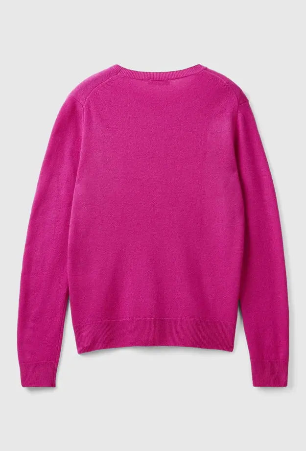 Kadın Fuşya Bisiklet Yaka %100 Merino Kazak