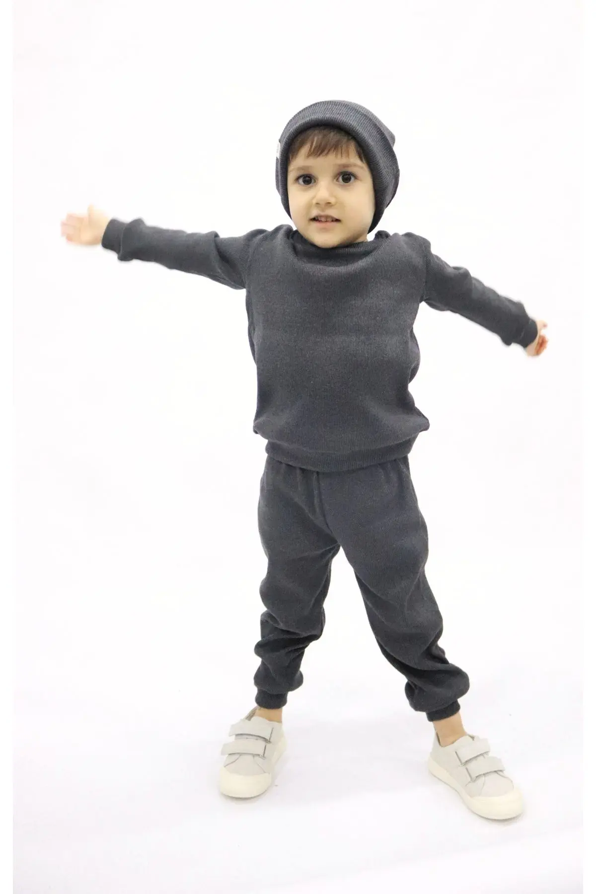 Antrasitmelanj - Füme Fitilli Unisex Bebek&Çocuk 3'lü Takım/Set