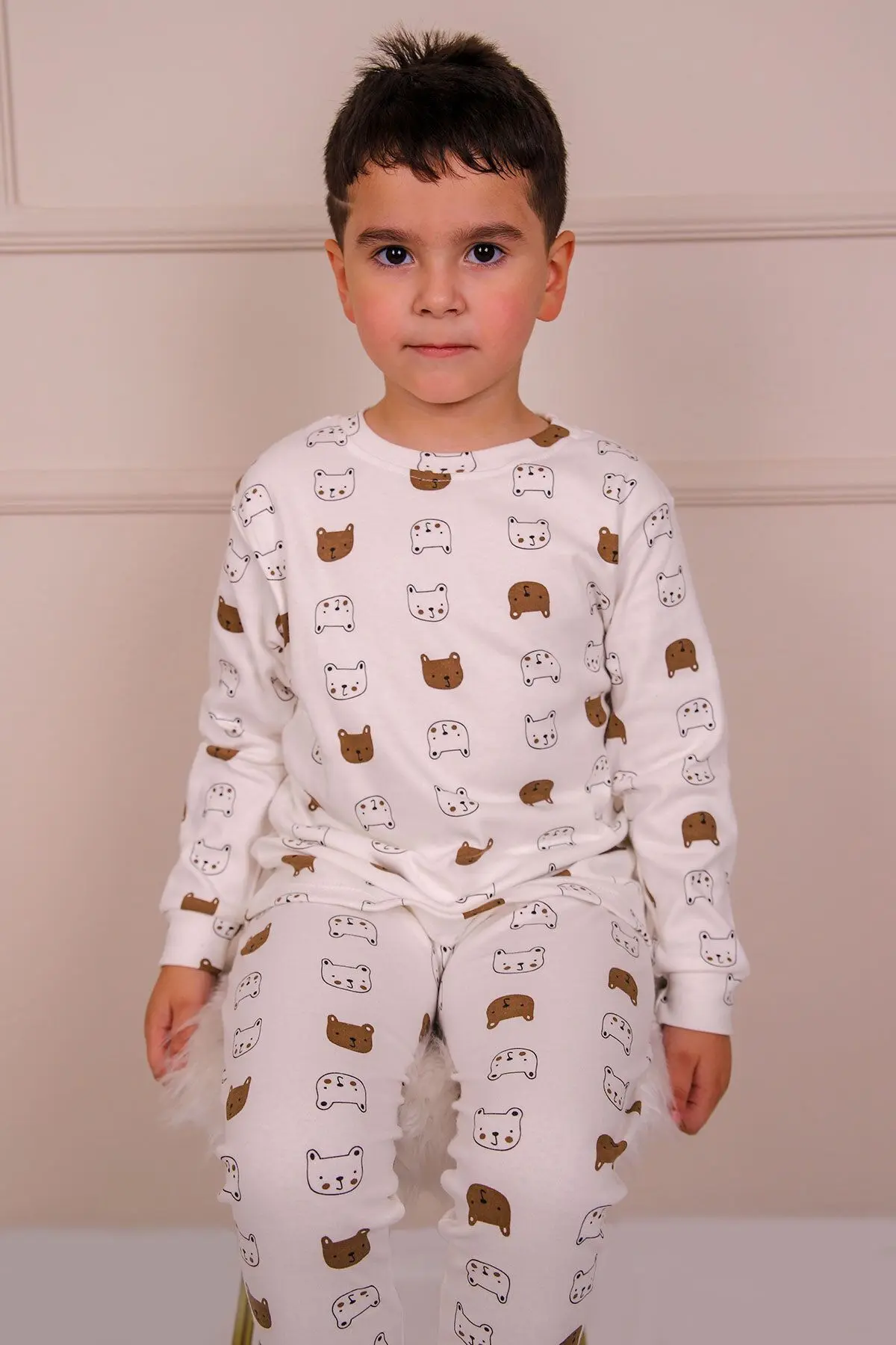 %100 Pamuk Köpek Desenli Unisex Pijama Takım