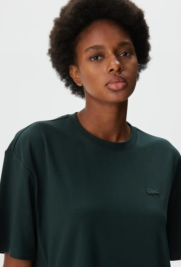 Lacoste Kadın Relaxed Fit Bisiklet Yaka Koyu Yeşil T-Shirt