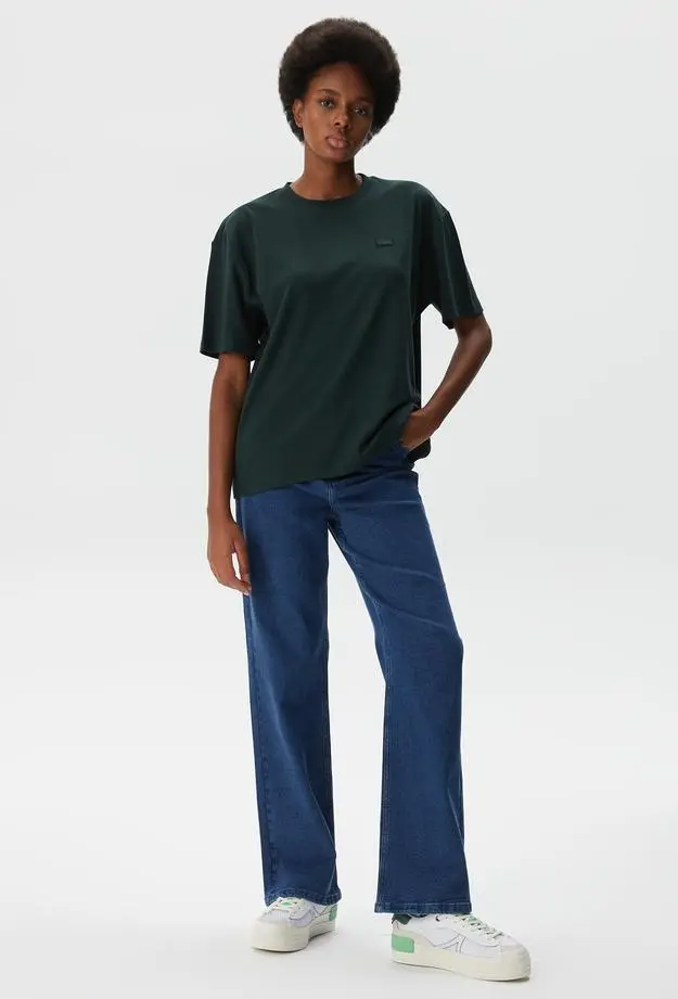 Lacoste Lacoste Kadın Relaxed Fit Bisiklet Yaka Koyu Yeşil T-Shirt