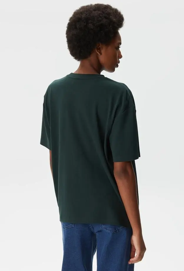 Lacoste Kadın Relaxed Fit Bisiklet Yaka Koyu Yeşil T-Shirt