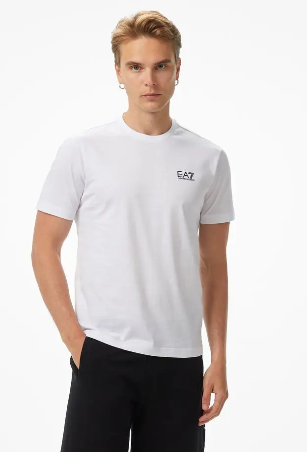 EA7 EA7 Erkek Beyaz Bisiklet Yaka T-Shirt