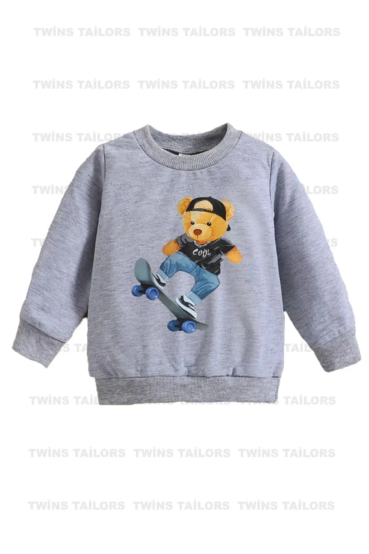 Astronot Baskılı 3'lü Paket Unisex Lacivert-Gri-Siyah Bisiklet Yaka Çocuk Sweatshirt