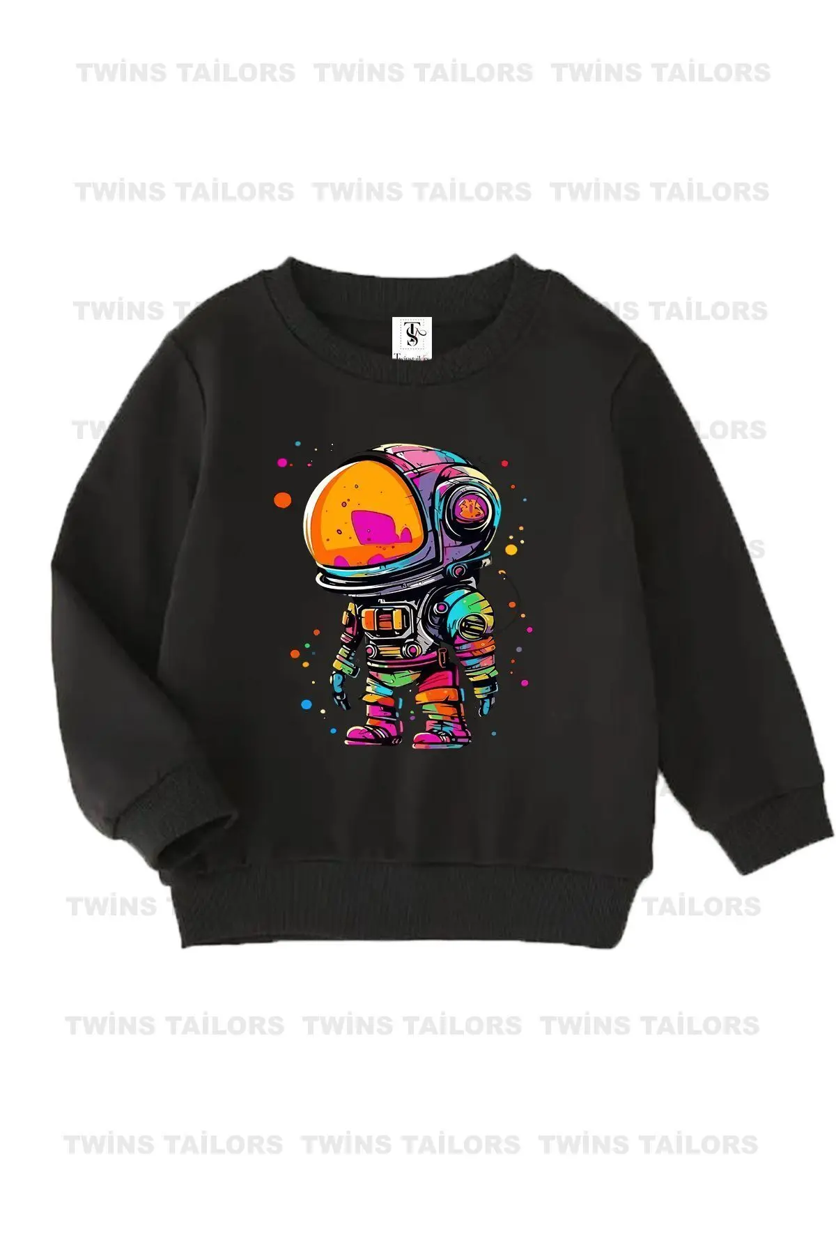 Astronot Baskılı 3'lü Paket Unisex Lacivert-Gri-Siyah Bisiklet Yaka Çocuk Sweatshirt