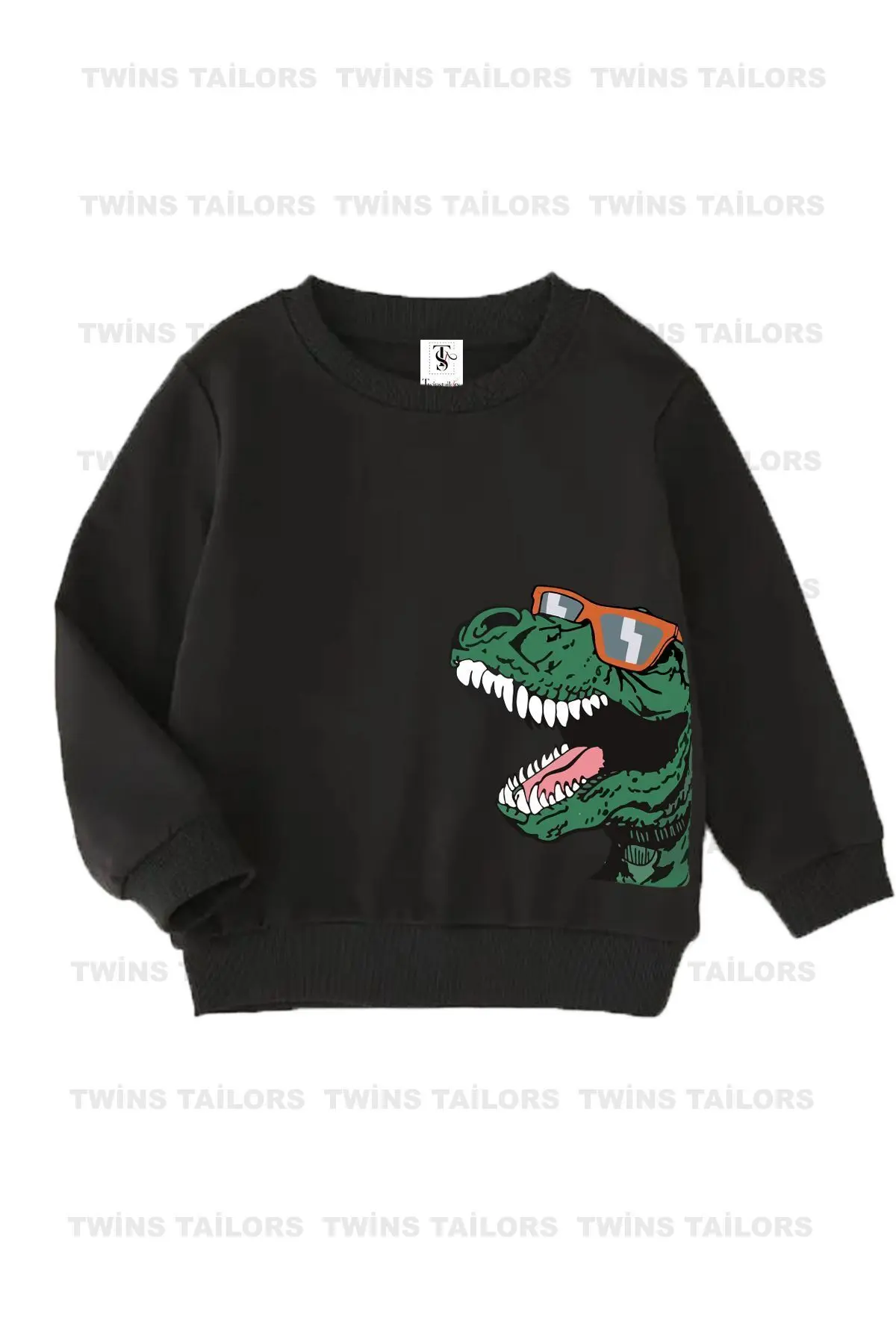 Kaplan Baskılı 3'lü Paket Unisex Saks Mavisi-Lacivert-Siyah Bisiklet Yaka Çocuk Sweatshirt
